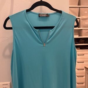 Simpli Turquoise Sleeveless Blouse with Zipper